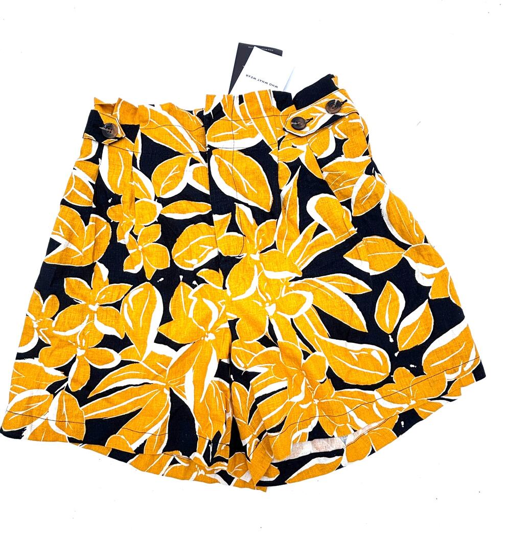 NWT Who What Wear Sz 8 Linen Yellow Black White High Rise Paper Bag Shorts